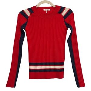 Rag & Bone Julee Wool Striped Crewneck Ribbed Knit Top Red Blue XXS Contemporary